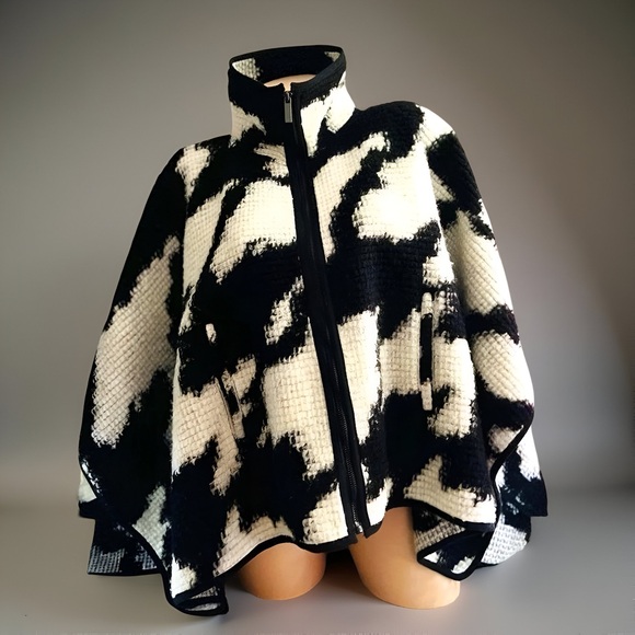 Women’s French Connection Wool Black White Cape Jacket Sweater - Picture 13 of 14